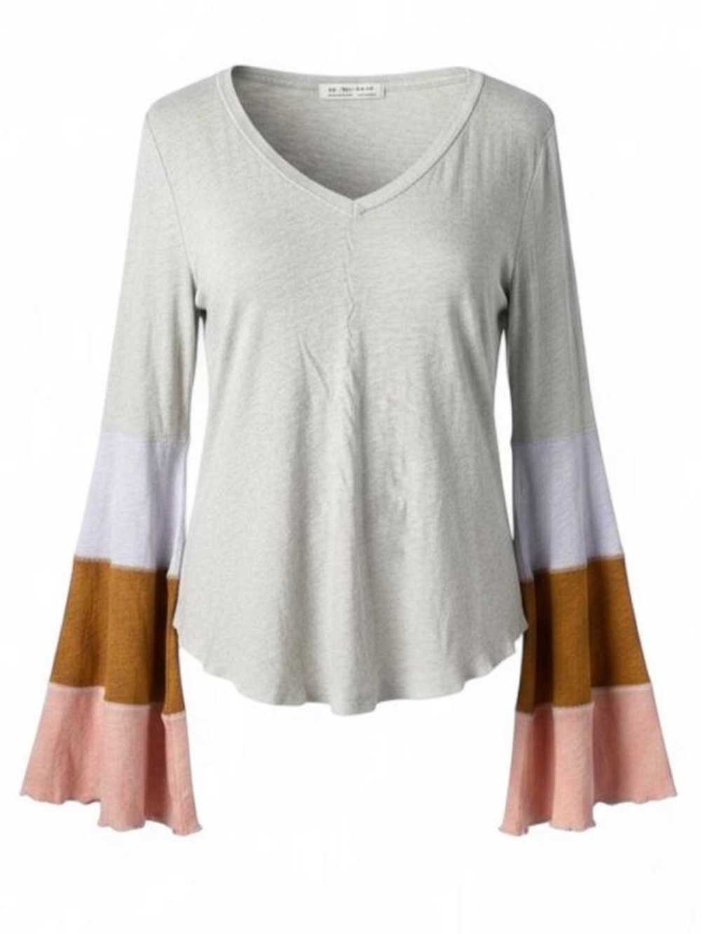 Free People Linen Boho Fairy Oversized V-Neck Bell Sleeve Colorblock Top
